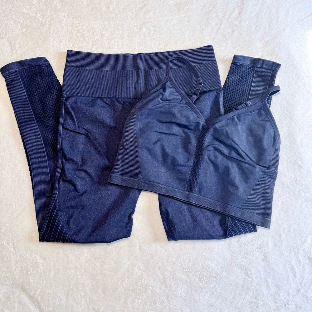 Fabletics Deep Blue Leggings and Bra Set